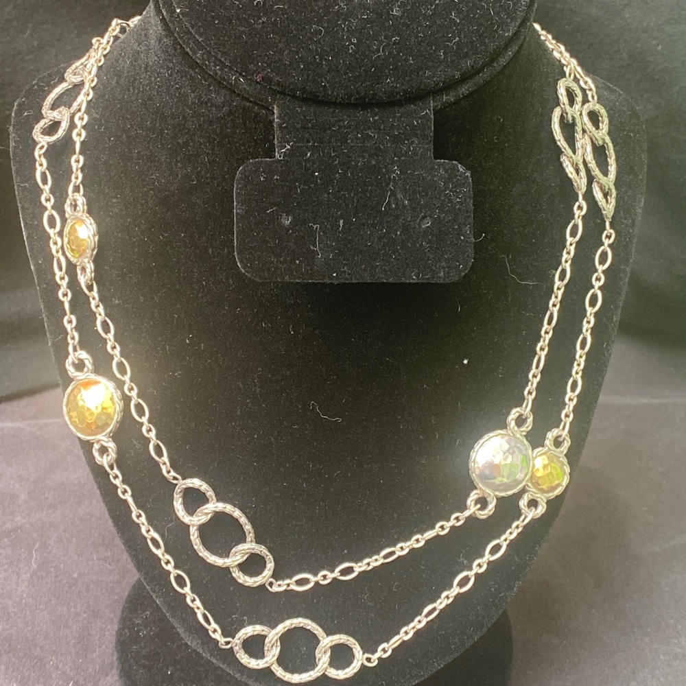 Designer JOHN HARDY Sterling Silver & 22K Palu Bulan Link Chain Necklace, 40”L